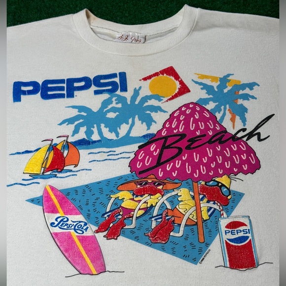 Vintage 80s RARE Pepsi Cola Surf Surfer Women’s Small Beach Crop Top T Shirt - Picture 2 of 9